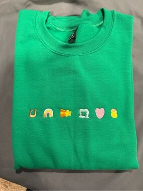 Gildan Green Kids Sweatshirt with Colorful Embroidered Icons